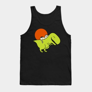 Cute Trex With Cat On The Back Tank Top